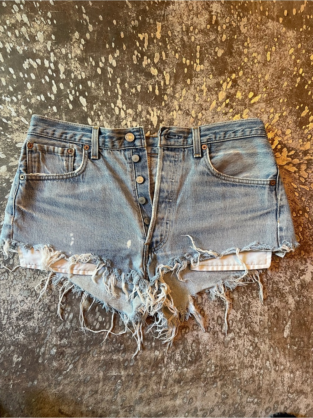 Levi's Light Blue Frayed Denim Button-Fly Shorts